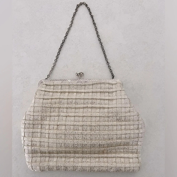 CFR/ Made in England/ Kiss snap closure/ Beige with gold thread/ Evening bag - Picture 4 of 14